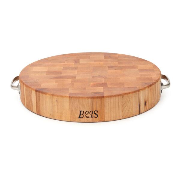 Maple Round Chopping Block with Stainless Handles 3" Thick (SS Handle Boards)