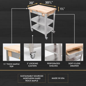 Maple Cucina Elegante Kitchen Cart (No Drop Leaf) featured benefits illustration