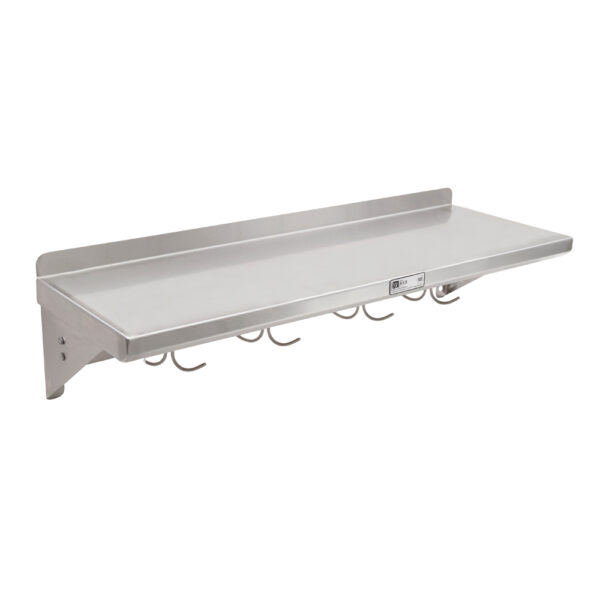 Stainless Cucina Mensola Wall Shelf with Pot Rack and Hooks