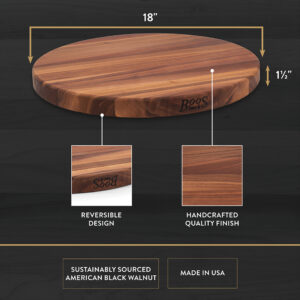 Walnut Round Cutting Board 1-1/2" Thick (R-Board Series) featured benefits illustration