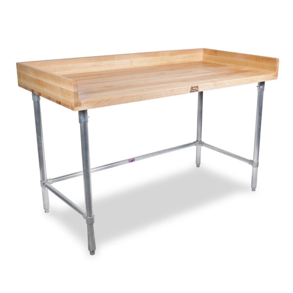 1-3/4" Thick - "DNB" Wood Top Bakers Tables with Riser and Adjustable Stainless Steel Bracing