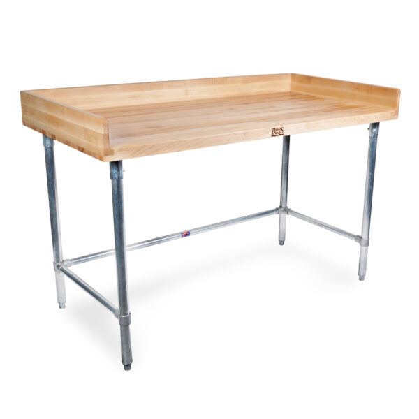 1-3/4" Thick - "DSB" Wood Top Bakers Tables with Riser and Adjustable Stainless Steel Bracing