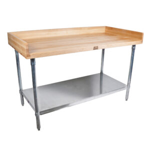 1-3/4" Thick - "DSS" Wood Top Bakers Tables with Riser and Adjustable Stainless Steel Shelf