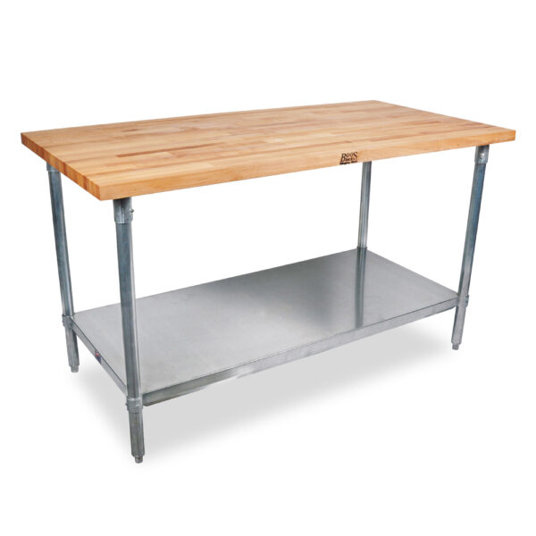 1-3/4" Thick - Wood Top Work Tables with Adjustable Stainless Steel Shelf
