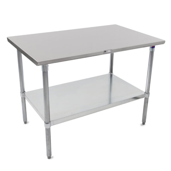 16GA Stainless Steel Flat Top Work Table, Galvanized Legs & Undershelf, (ST6-GSK)