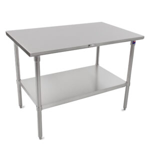 John Boos Stallion ST6R5-2430GSK Stainless Steel 5 Riser Top Work Table with Adjustable Galvanized Lower Shelf and Legs 30 Length x 24 Width 