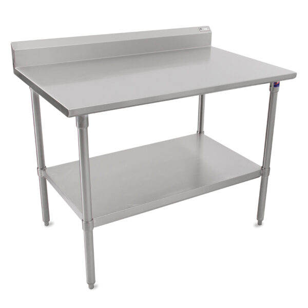 14GA Stainless Steel Work Table With 5" Rear Riser, Stainless Steel Base & Undershelf, (ST4R5-SSK)