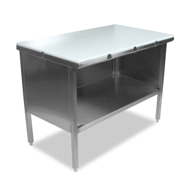 Poly Top, Stainless Steel Enclosed Base Flat Top Work Table, 30” Wide, Open Front (EB0P3)
