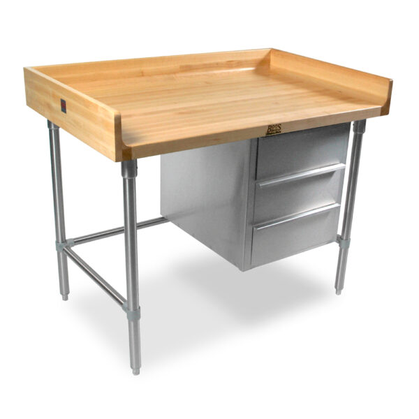 1-3/4" Thick - "BT" Wood Top Bakers Utility Tables, W/4" Covered Riser (Back & Sides), 30" Wide, 3-Tier Drawer Unit