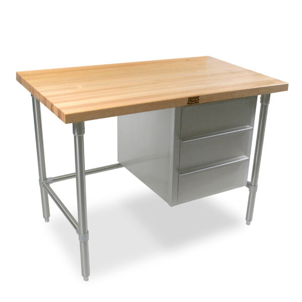 1-3/4" Thick - "BT" Wood Top Bakers Utility Tables, Flat Top, 30" Wide, 3-Tier Drawer Unit