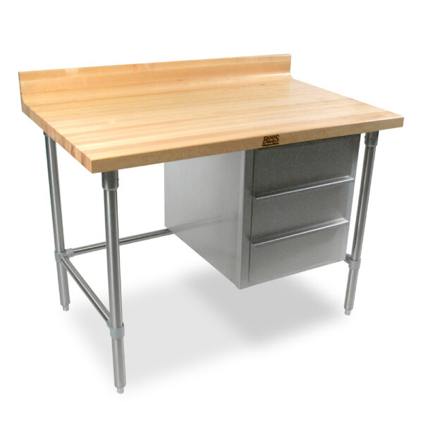 1-3/4" Thick - "BT" Wood Top Bakers Utility Tables, W/4" Covered Riser (Back Only), 30" Wide, 3-Tier Drawer Unit