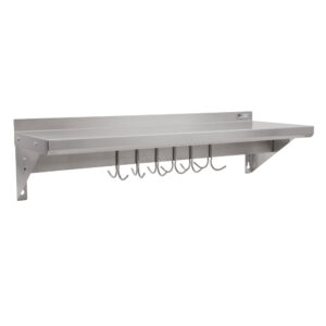 18 GA Stainless Steel Wall Shelves w/SS Pot Rack Bar - 12" Wide