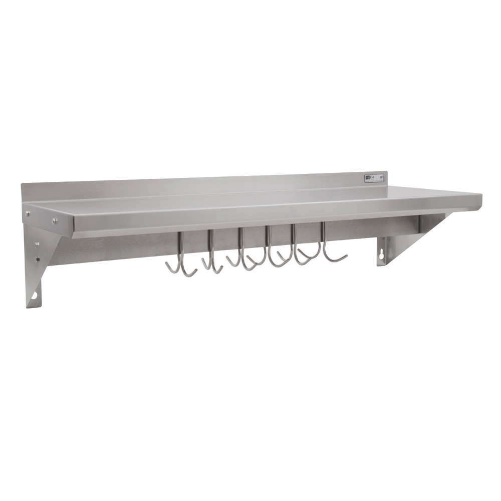 16 GA Stainless Steel Wall Shelves w/Pot Rack Bar, 16 Wide