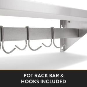 18 GA Stainless Steel Wall Shelves w/SS Pot Rack Bar - 12" Wide