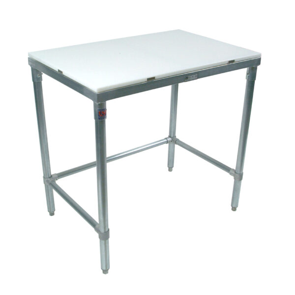 Poly Top, Stainless Steel Work Table Galvanized Base & Bracing