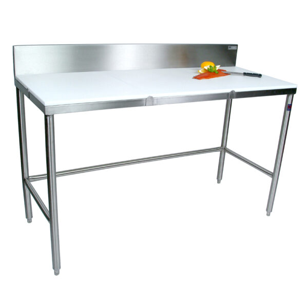 Poly Top, Stainless Steel Work Table With Removable 6” Rear Riser, Welded Stainless Steel Base & Bracing