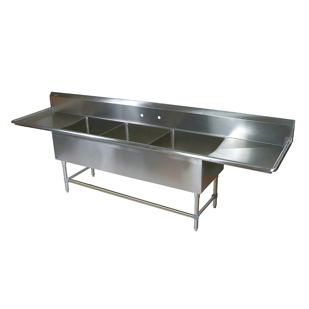 16GA Compartment Sinks, 3-Bowl, 2 Drainboard, 12″ Deep Bowl (PRO