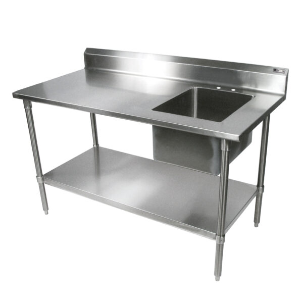 Prep Work Tables (Economy), With Sink Bowl, Galvanized Base & Adjustable Undershelf