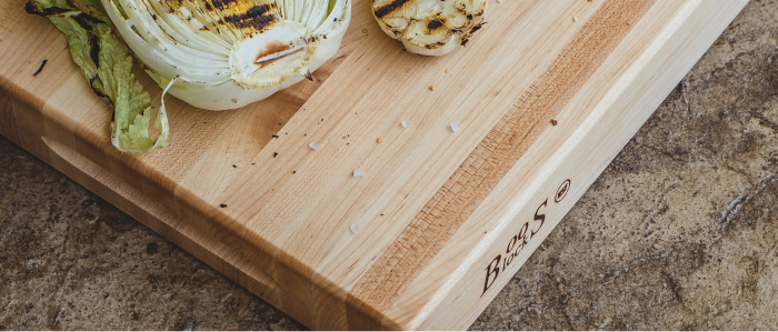 boos block cutting board with roasted vegetables