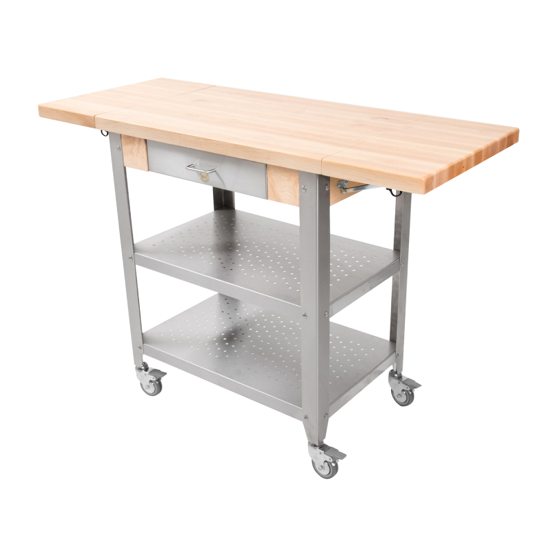 stainless steel kitchen cart butcher block top