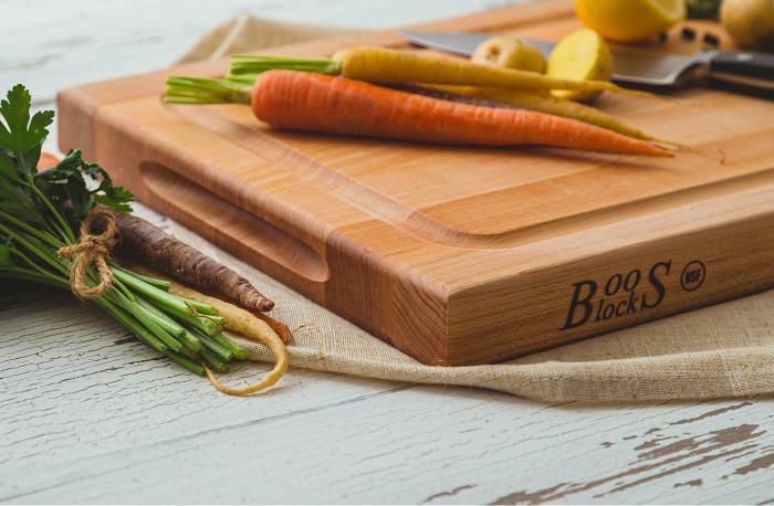 Boos Block cutting board with fresh vegetables