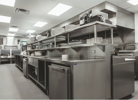 commercial stainless steel kitchen interior
