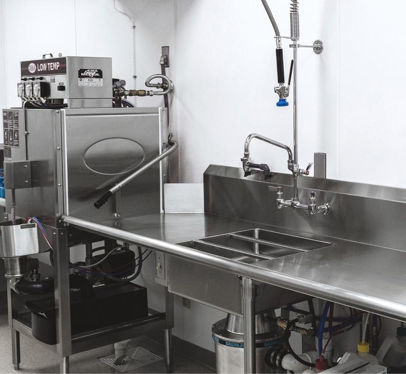 commercial stainless steel dishwashing station