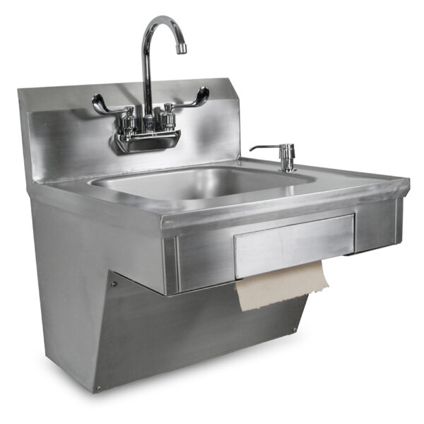 Pro-Bowl Hand Sink, Wall Mount, 14" x 16" x 5" Sink Bowl, (1) Splash Mount 4" On Center(Includes Faucet, Soap & Towel Dispenser)