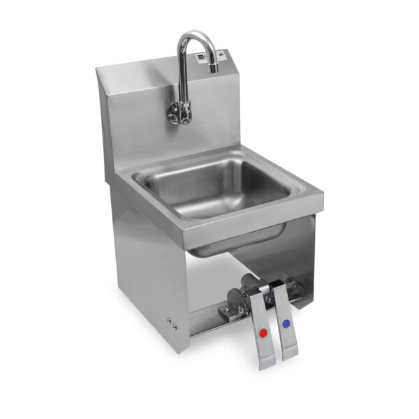 Pro-Bowl Hand Sink, Wall Mount, 9" x 9" x 5" Sink Bowl, (1) Splash Mount Faucet Hole With Gooseneck Spout, Double Knee Valves