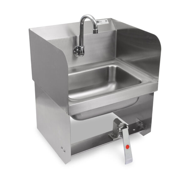 Pro-Bowl Hand Sink With LH & RH Side Splash, Wall Mount, 14" x 10" x 5" Sink Bowl, (1) Splash Mount Faucet Hole With Gooseneck Spout, Single Knee Valve