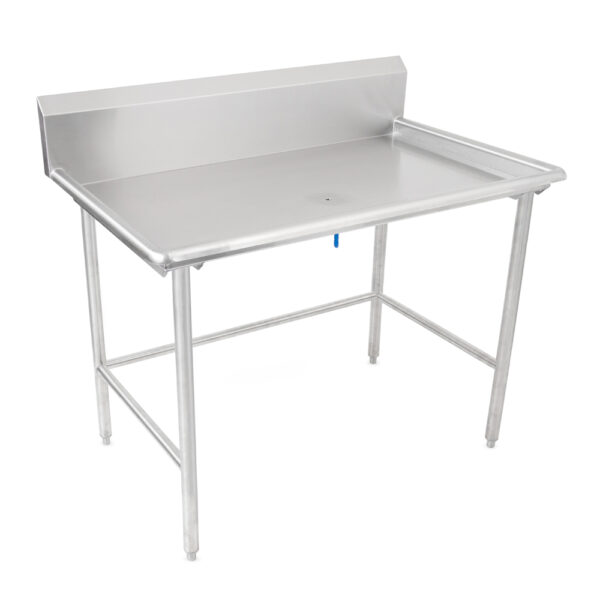 Dish Sorting Tables, 10" Rear Riser Top, Fixed Stainless Steel Bracing, Bullet Feet, 16GA Stainless Steel Top