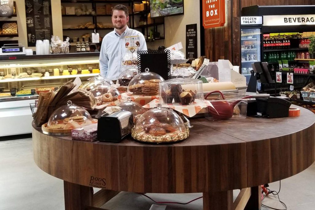 largest round butcher block with pasty display cases
