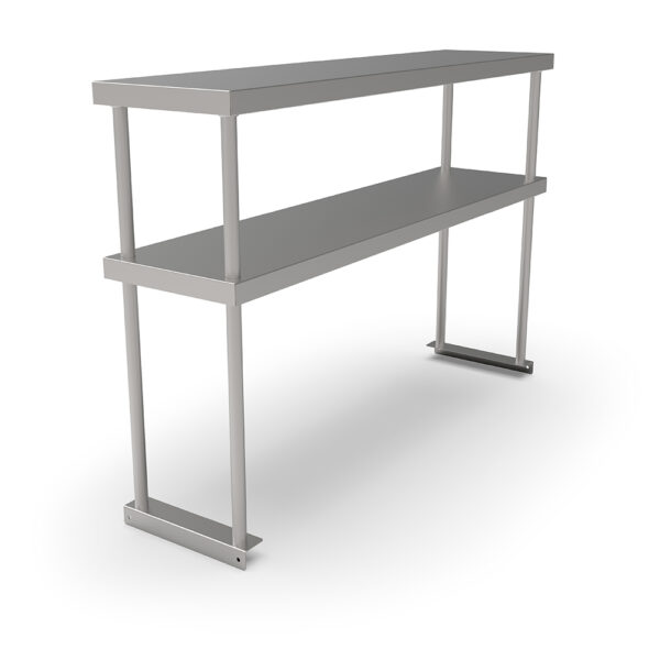18GA Stainless Steel Table Mounted Overshelves, Flat Top, Double Shelf