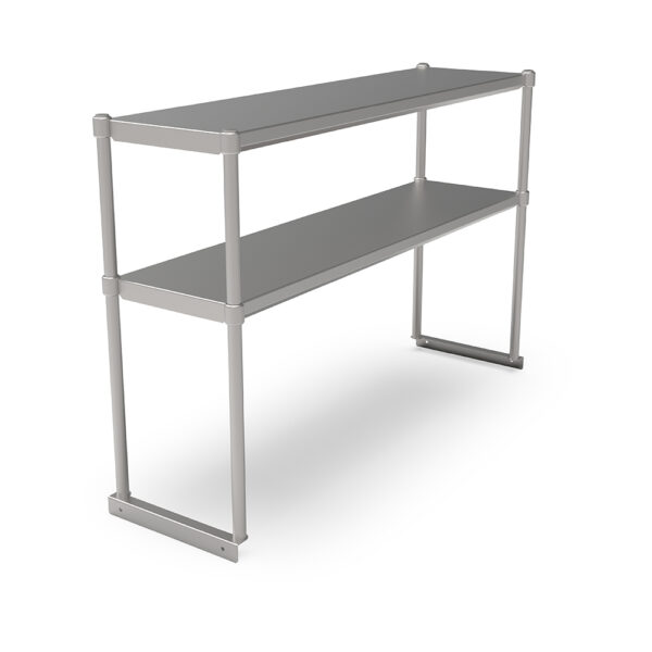 16GA Stainless Steel Table Mounted Overshelves, Flat Top, Double Shelf