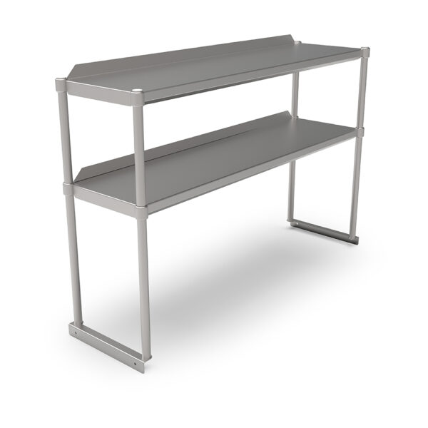 16GA Stainless Steel Table Mounted Overshelves With 1-1/2” Rear Riser Top, Double Shelf