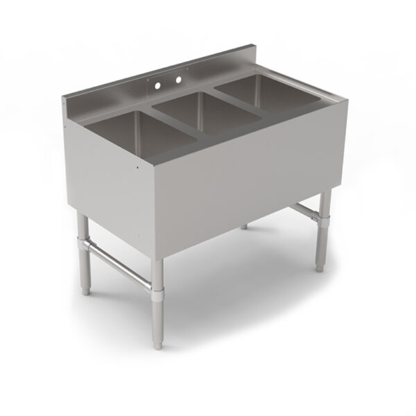 Compartment Sinks, 3-Bowl, Without Drainboard, 10" Deep Bowls, 21" Width (Underbar)
