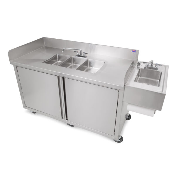 3 Compartment Mobile Wash Station With Side Mounted Hand Sink