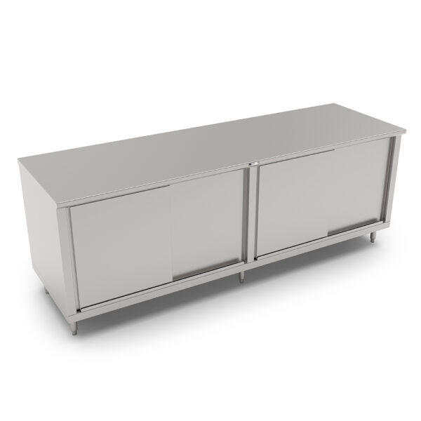 14GA Stainless Steel Modular Base Flat Top Work Table, 30” Wide, Sliding Doors (4CS4)