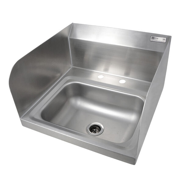 Hand Sink, Wall Mount, 14" x 10" x 5" Bowl, LH and RH Side Splash, 3-1/2" Drain, Splash Mount Faucet Holes