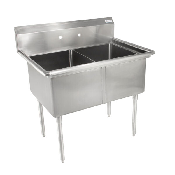 18GA Compartment Sinks, 2-Bowl, Without Drainboard, 14" Deep Bowl (E-Series)