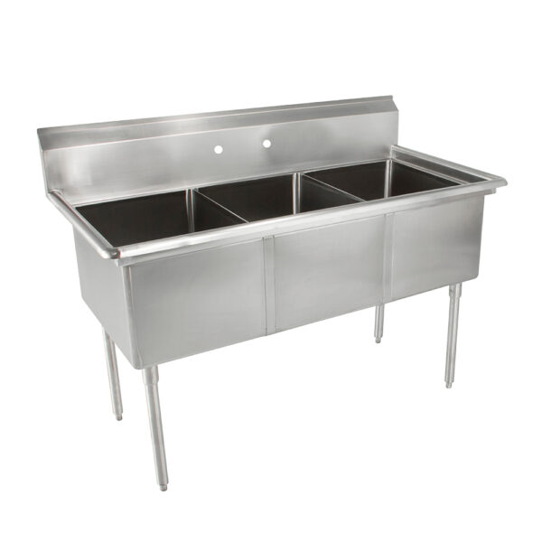 18GA Compartment Sinks, 3-Bowl, Without Drainboard, 10" Deep Bowl (E-Series)